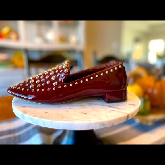 Halogen Studded Burgundy Patent Low Heel Flats 8m
